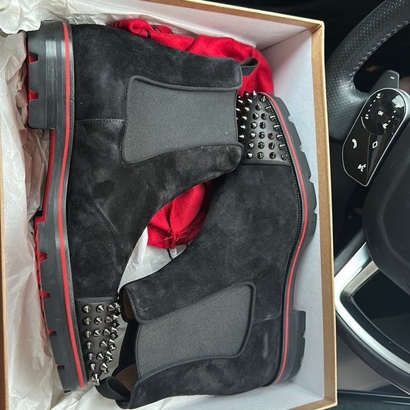 Christian Louboutin velour boots melon spikes main image 4
